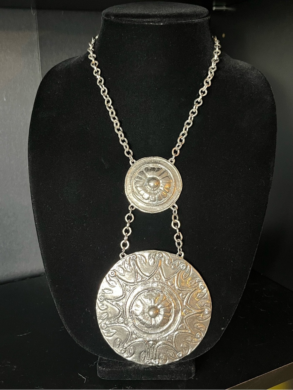 Accessocraft NYC Silver-Tone Statement Double Medallion Pendant Necklace